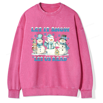 Pagewings Let It Snow Let Us Read Unisex Washed Sweatshirt