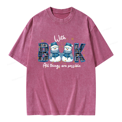 Pagewings With Book All Things Are Possible Unisex Washed T-shirt