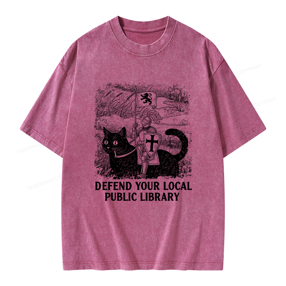 Pagewings Defend Your Local Public Library Unisex Washed T-shirt