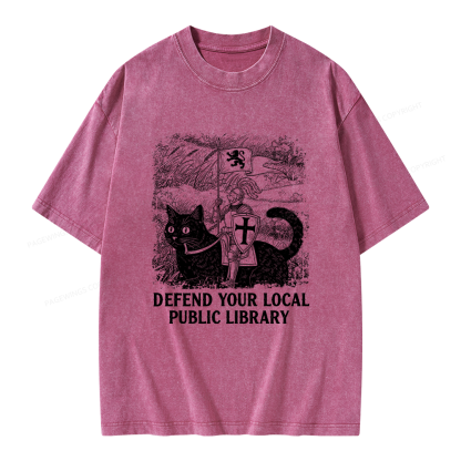 Pagewings Defend Your Local Public Library Unisex Washed T-shirt