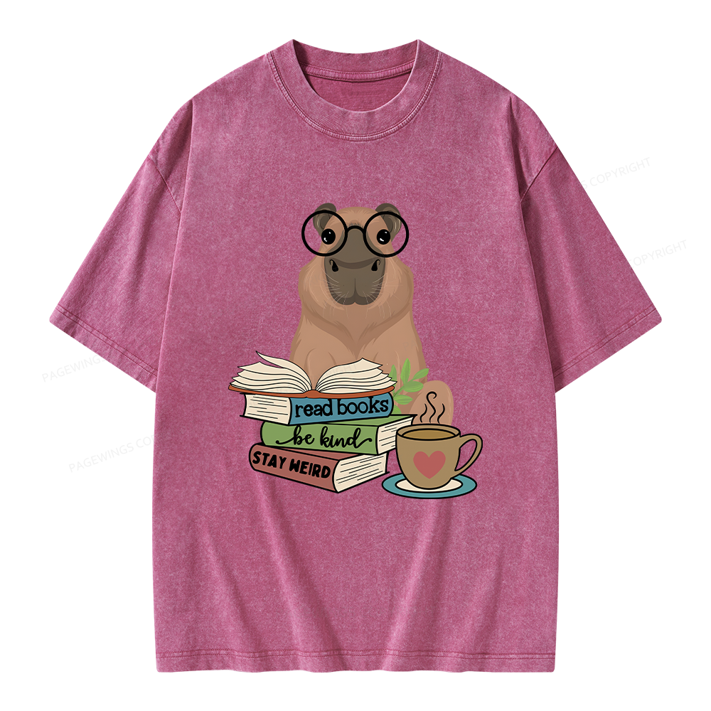 Pagewings Capybara Reading Unisex Washed T-shirt