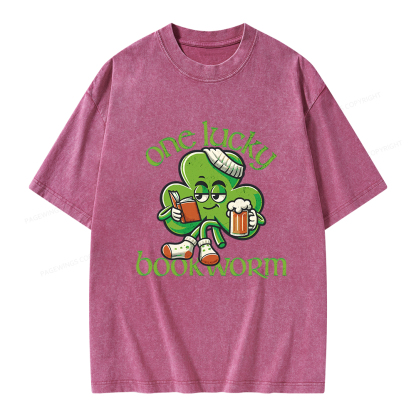 Pagewings  Lucky Book worm Shirt St. Patrick Day outfit Unisex Washed T-shirt