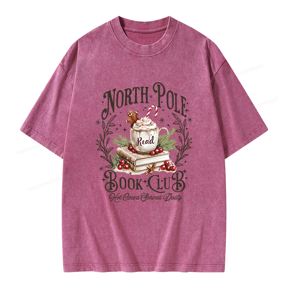 Pagewings Funny North Pole Book Club Unisex Washed T-shirt