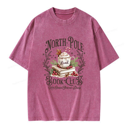 Pagewings Funny North Pole Book Club Unisex Washed T-shirt