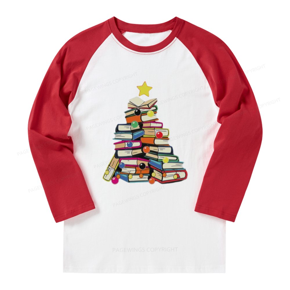 Pagewings Christmas Tree Bookworm Long Sleeve Raglan T-shirt