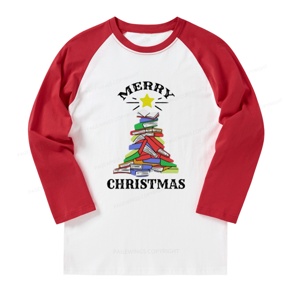 Pagewings Merry Christmas Book Long Sleeve Raglan T-shirt