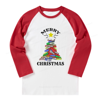 Pagewings Merry Christmas Book Long Sleeve Raglan T-shirt