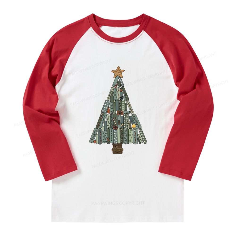 Pagewings Christmas Book Tree Long Sleeve Raglan T-shirt