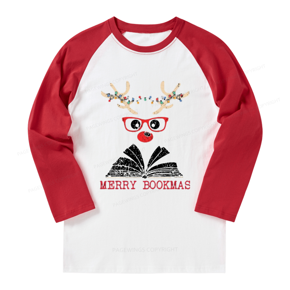 Pagewings Christmas Reindeer Reading Long Sleeve Raglan T-shirt