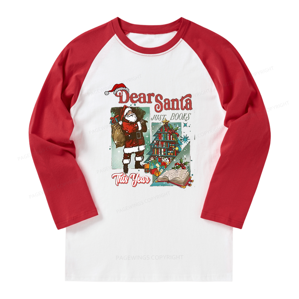 Pagewings Christmas Santa Reader Holiday Long Sleeve Raglan T-shirt