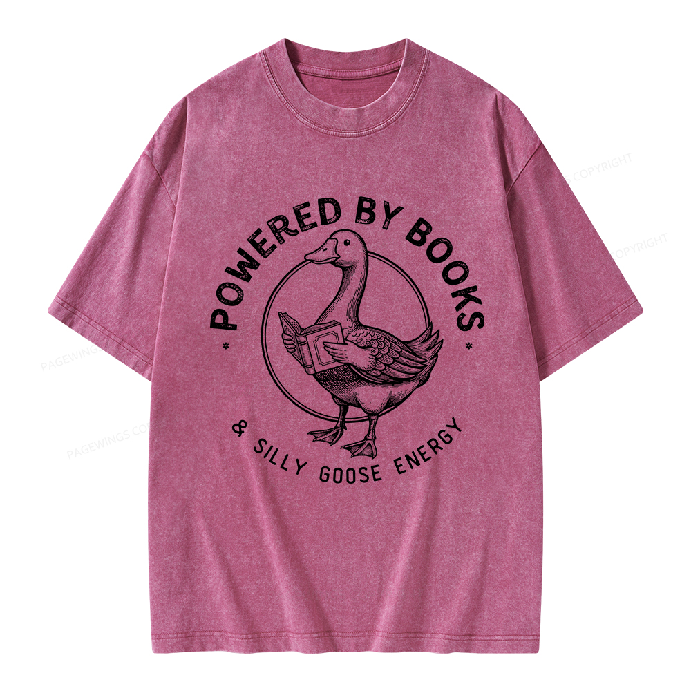 Pagewings Powered By Books & Silly Goose Energy Unisex Washed T-shirt