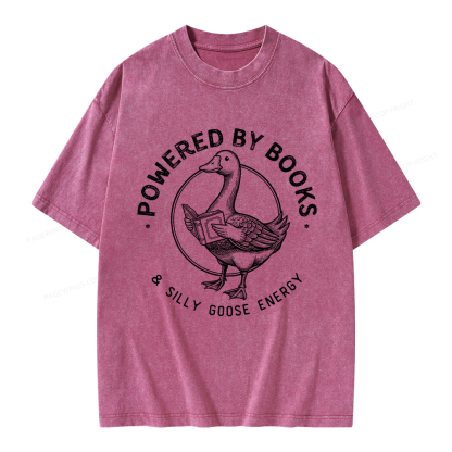 Pagewings Powered By Books & Silly Goose Energy Unisex Washed T-shirt