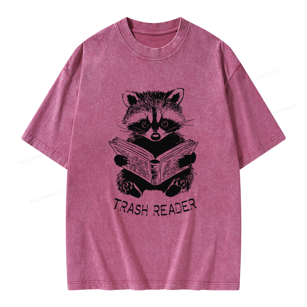 Pagewings Raccoon Reading Trash Reader Unisex Washed T-shirt