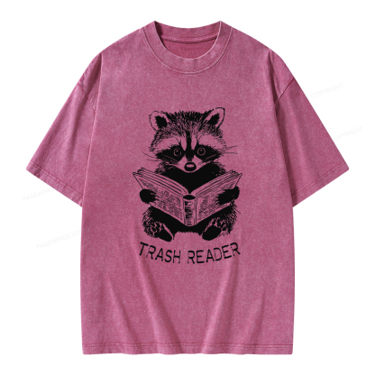 Pagewings Raccoon Reading Trash Reader Unisex Washed T-shirt