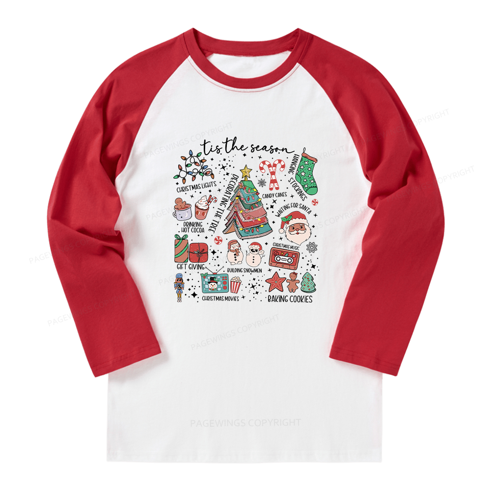 Pagewings Book Lover Retro Christmas Long Sleeve Raglan T-shirt