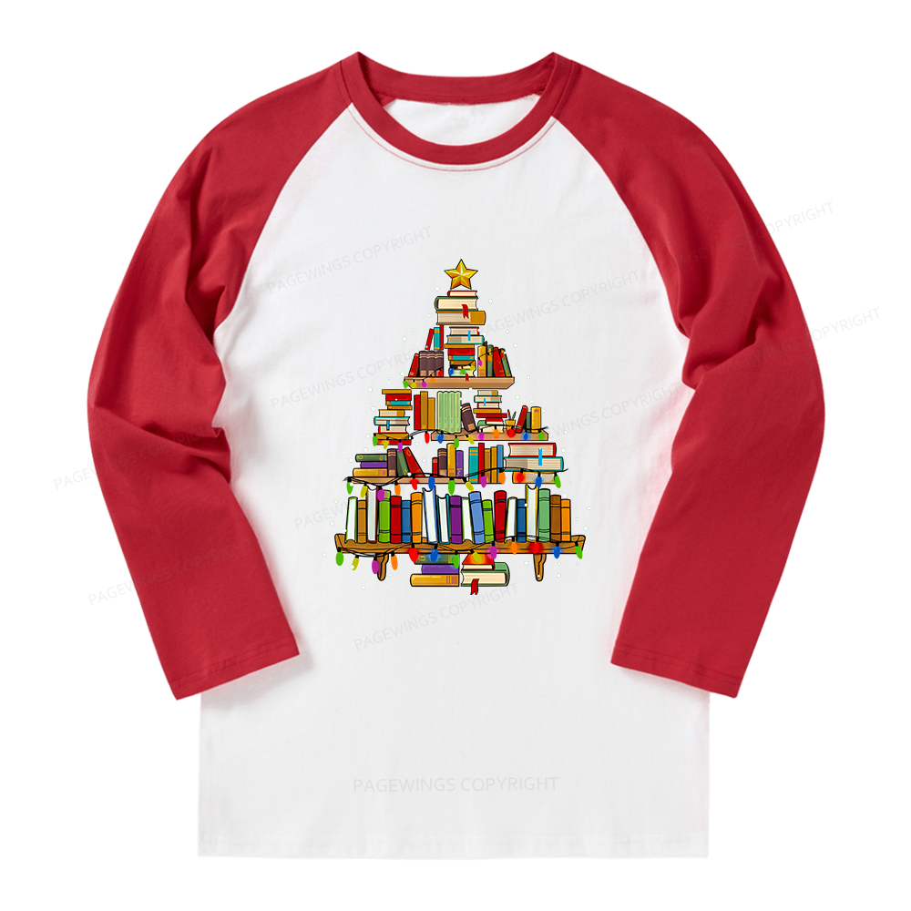 Pagewings Christmas Books Tree Long Sleeve Raglan T-shirt