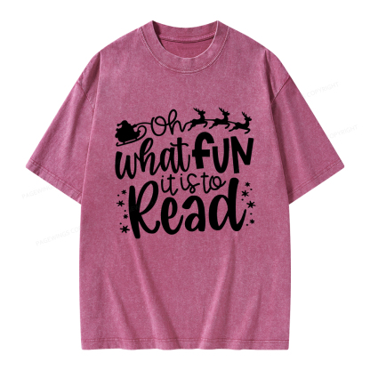 Pagewings Oh What Fun It Is To Read Unisex Washed T-shirt