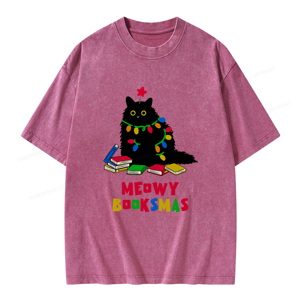Pagewings Meowy Booksmas Unisex Washed T-shirt