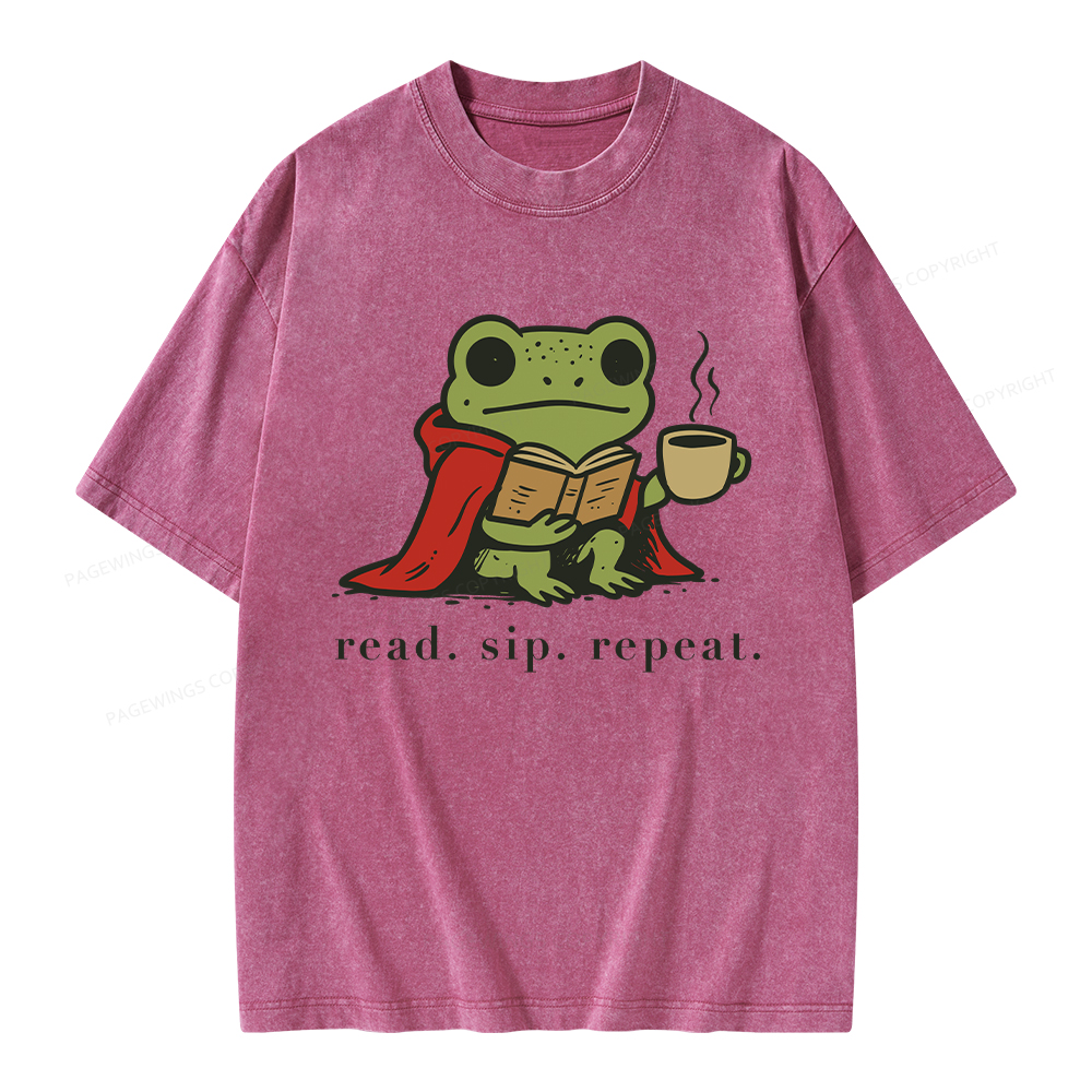 Pagewings Read Sip Repeat Unisex Washed T-shirt
