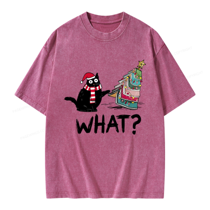Pagewings Funny Cat Christmas Unisex Washed T-shirt