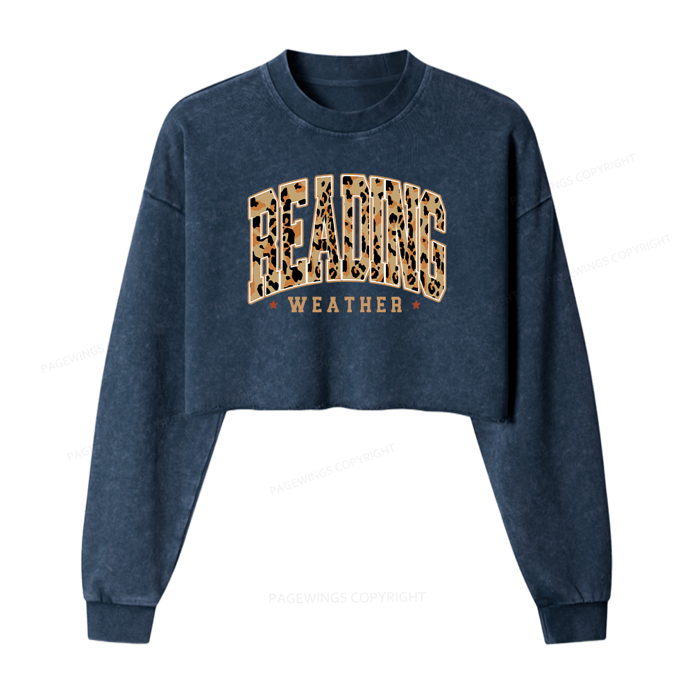 Pagewings Reading Women Washed Crop Sweatshirt
