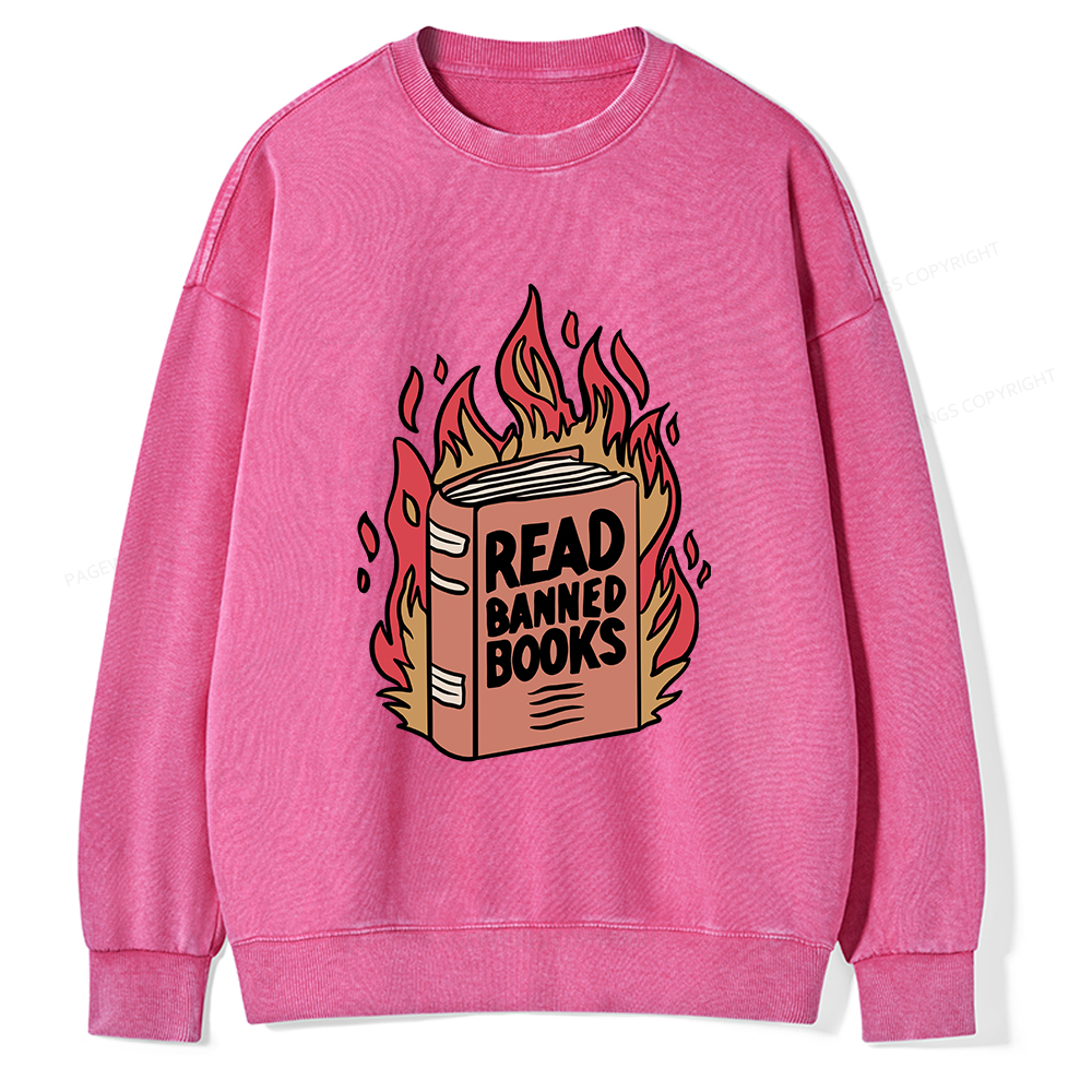 Pagewings Read Banned Books Shirt Unisex Washed Sweatshirt