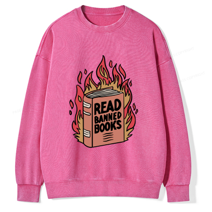 Pagewings Read Banned Books Shirt Unisex Washed Sweatshirt