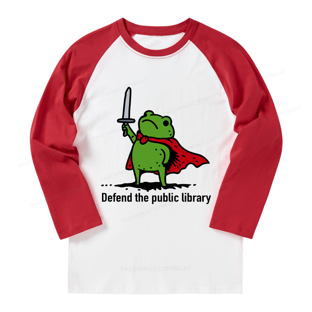 Pagewings Defend The Public Library Long Sleeve Raglan T-shirt