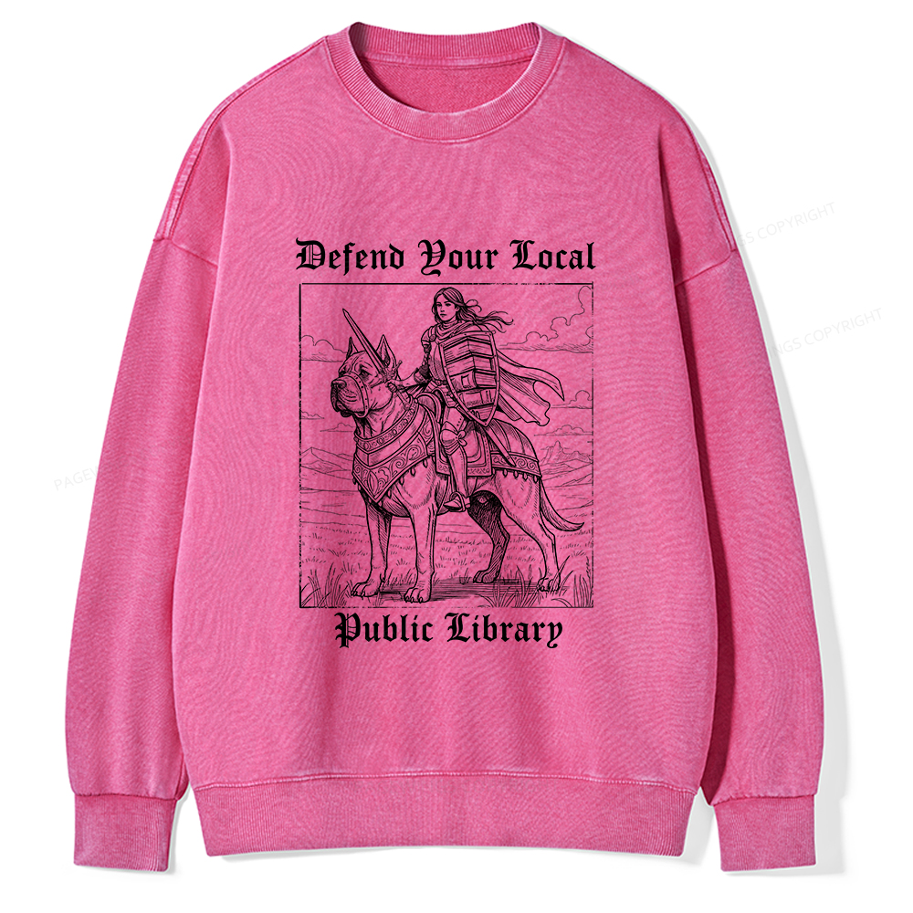 Pagewings Defend Your Local Public Library Unisex Washed Sweatshirt