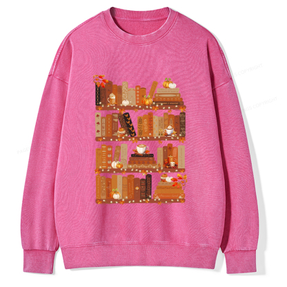 Pagewings Cozy Season Books Lover Unisex Washed Sweatshirt