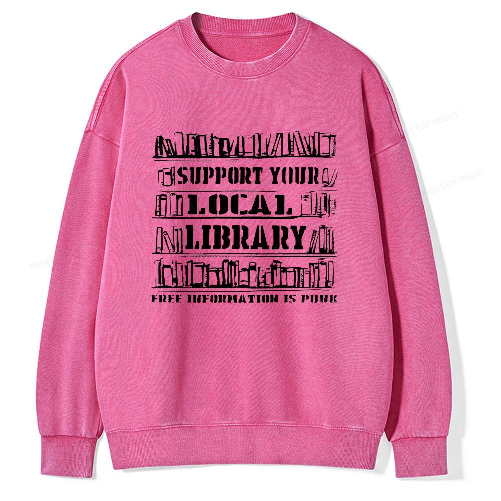 Pagewings Support Your Local Library Unisex Washed Sweatshirt