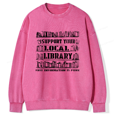 Pagewings Support Your Local Library Unisex Washed Sweatshirt