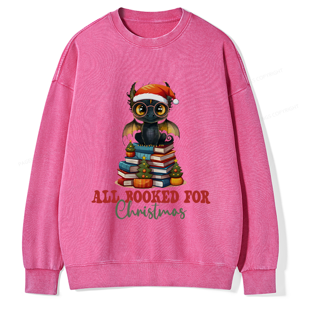 Pagewings Christmas Holiday Dragon Reader Unisex Washed Sweatshirt
