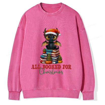 Pagewings Christmas Holiday Dragon Reader Unisex Washed Sweatshirt