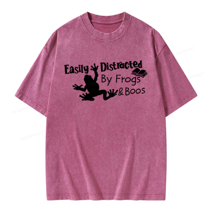 Pagewings Easily Distracted by Frogs& books Unisex Washed T-shirt