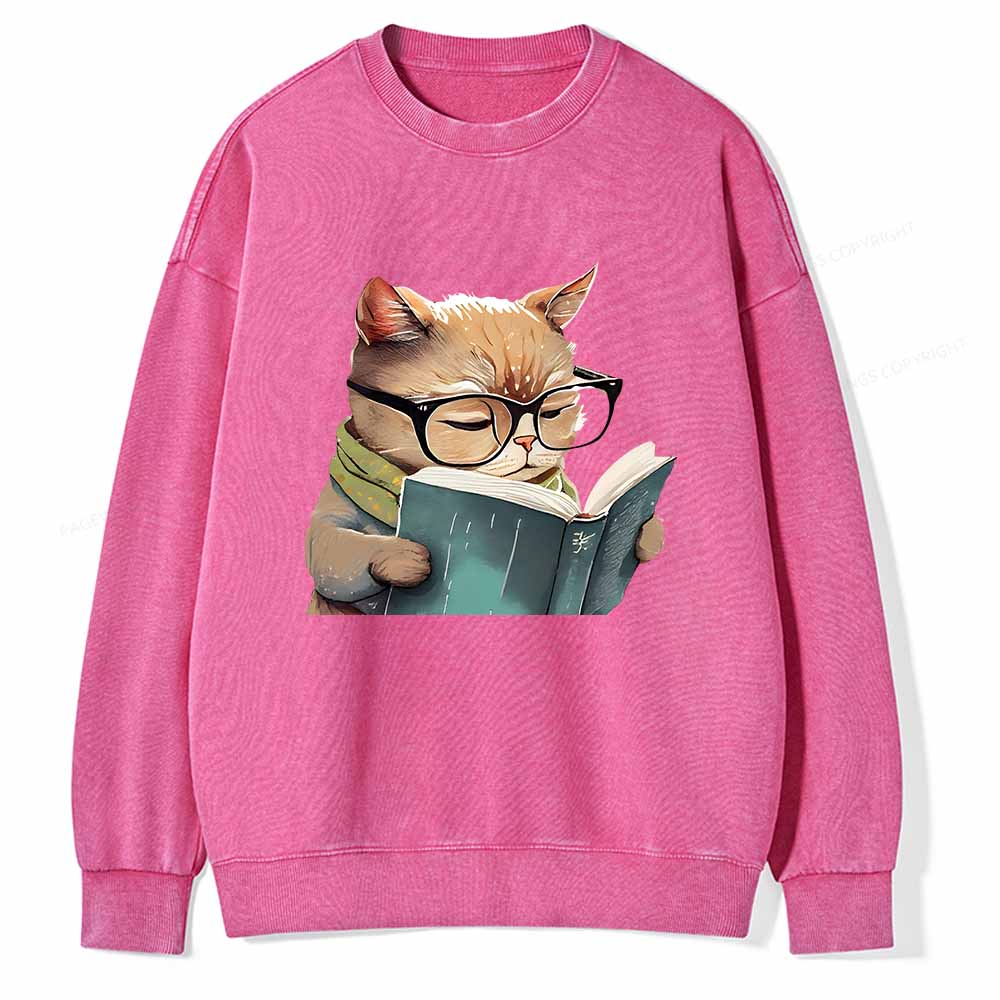 Pagewings Animals Reading Books Unisex Washed Sweatshirt