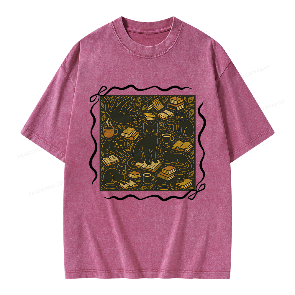 Pagewings Cats And Books Unisex Washed T-shirt