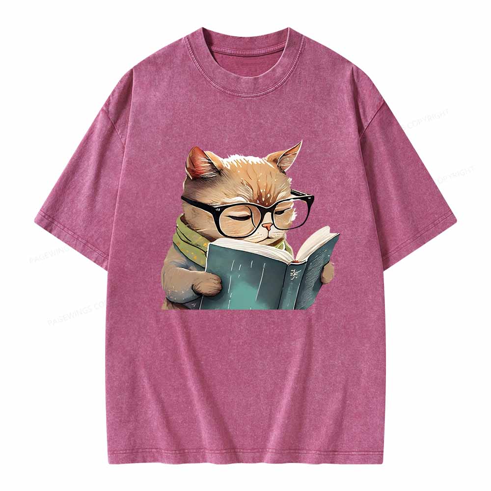 Pagewings Animals Reading Books Unisex Washed T-shirt