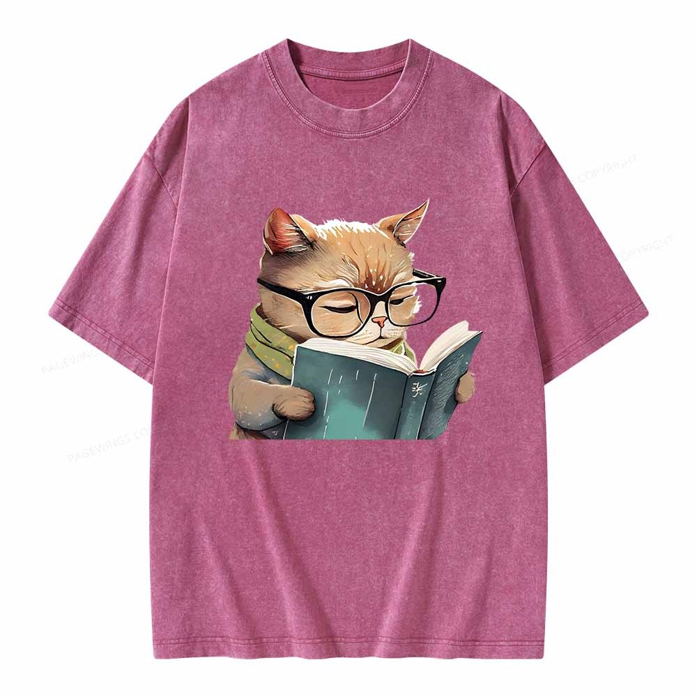 Pagewings Animals Reading Books Unisex Washed T-shirt