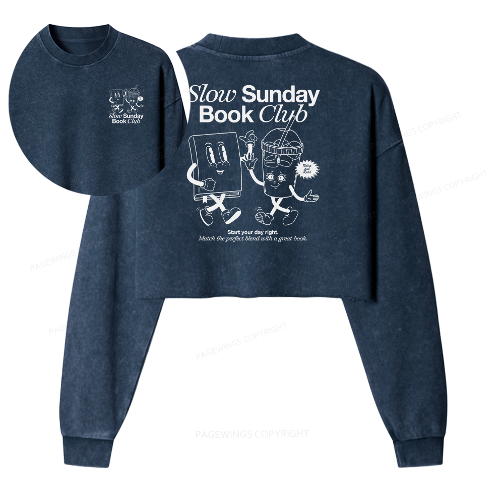 Pagewings Slow Sunday Book Club Women Washed Crop Sweatshirt