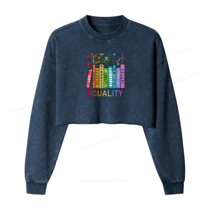 Pagewings Equal Rights Women Washed Crop Sweatshirt