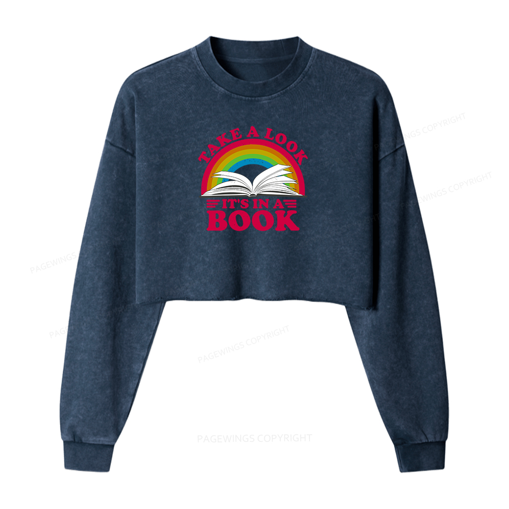 Pagewings Take a Look It's in a Book Women Washed Crop Sweatshirt