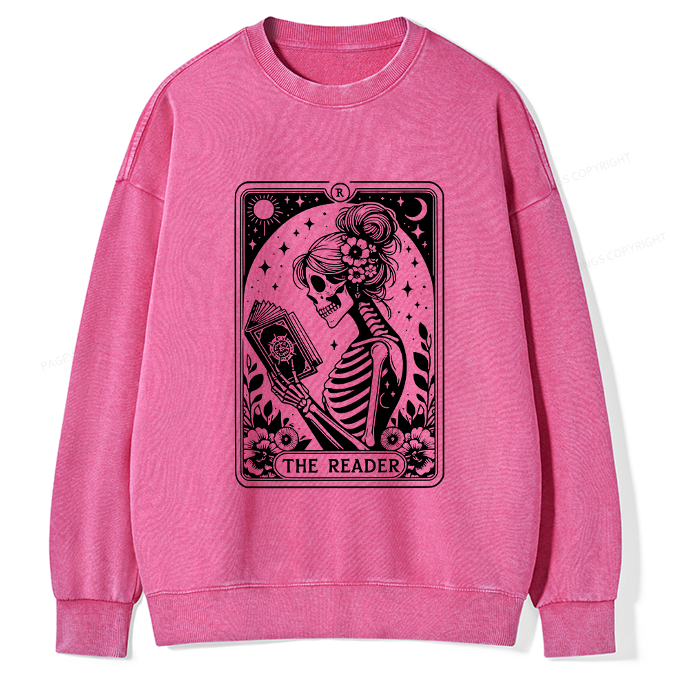 Pagewings Tarot Lover Gift Halloween Skeleton Tee Unisex Washed Sweatshirt