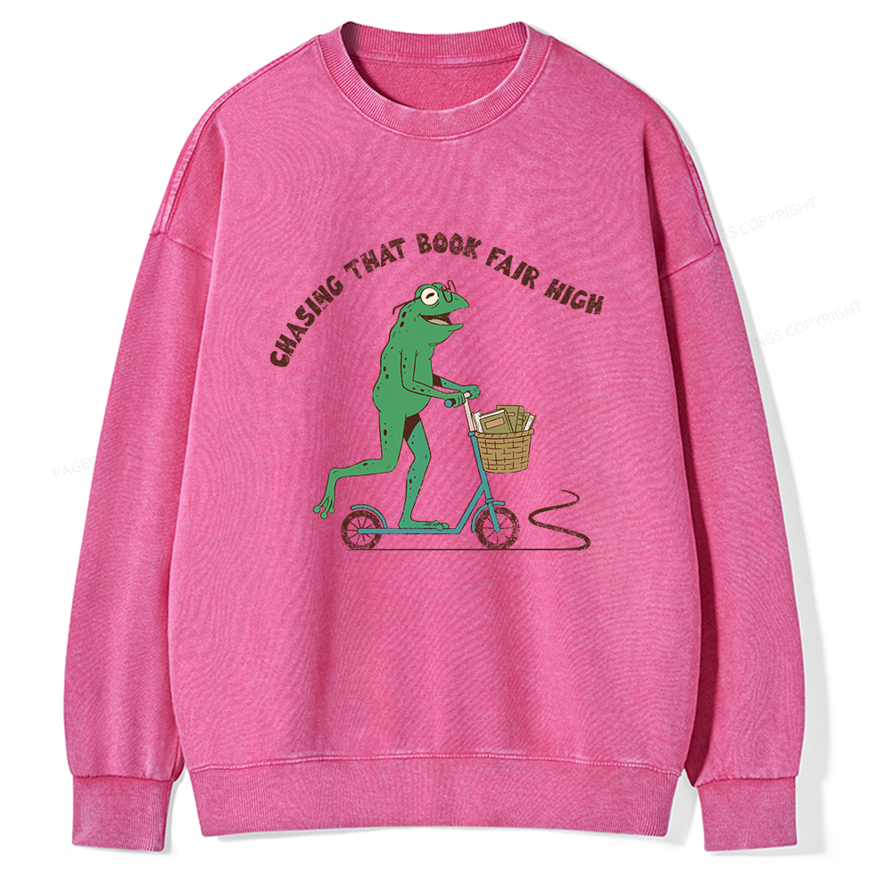 Pagewings Chasing That Book Fair High Unisex Washed Sweatshirt