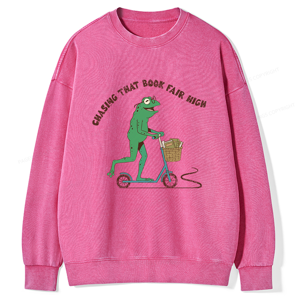 Pagewings Chasing That Book Fair High Unisex Washed Sweatshirt