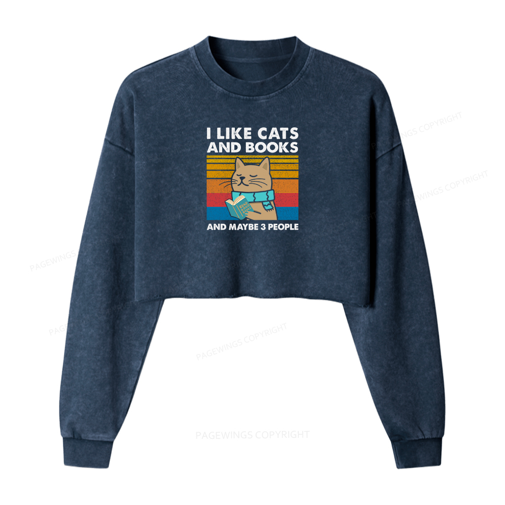 Pagewings Like Book And Maybe 3 People Women Washed Crop Sweatshirt