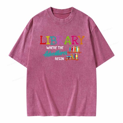 Pagewings Library Where The Adventure Begin Shirt Unisex Washed T-shirt