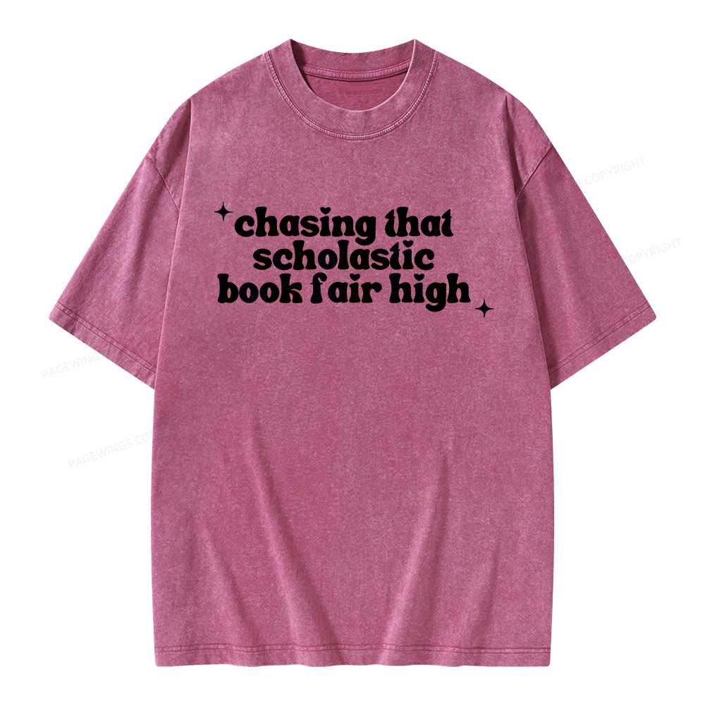 Pagewings Chasing That Scholastic Book Fair High Unisex Washed T-shirt