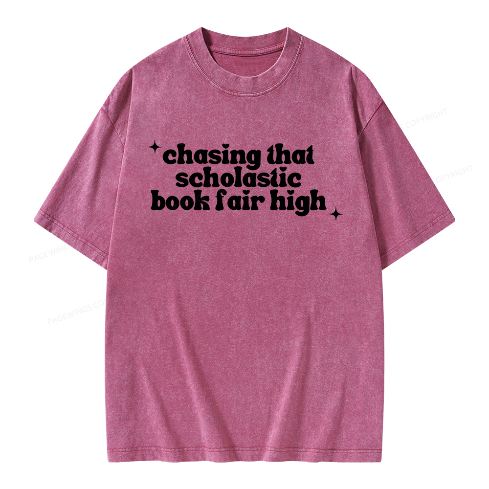 Pagewings Chasing That Scholastic Book Fair High Unisex Washed T-shirt