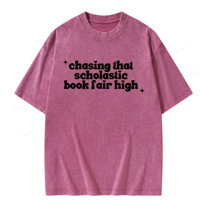 Pagewings Chasing That Scholastic Book Fair High Unisex Washed T-shirt